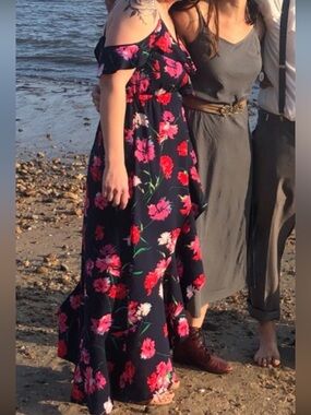 Express Navy Floral Cold-Shoulder Maxi Dress